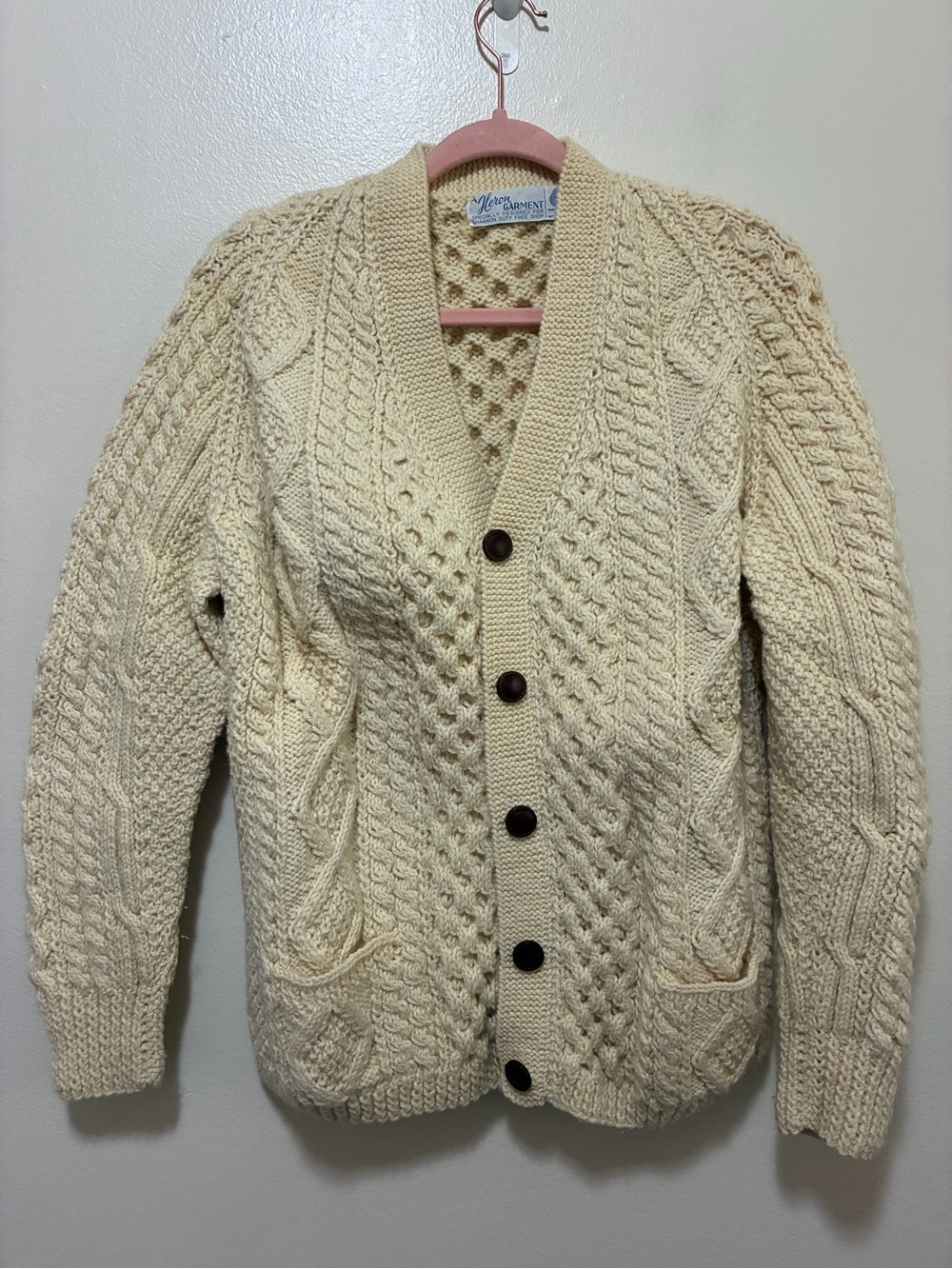 Vintage wool cream fisherman’s cardigan sweater